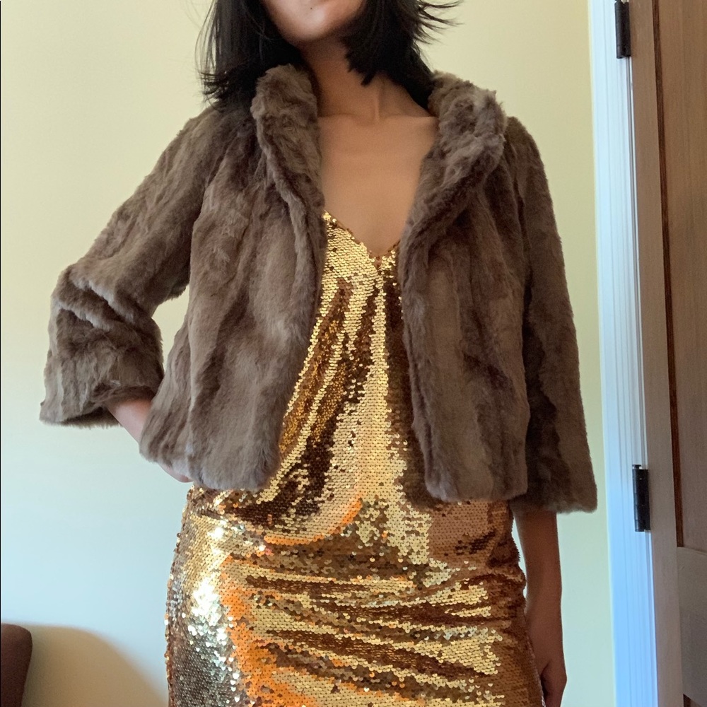 INC Petite Faux Fur Cropped Jacket